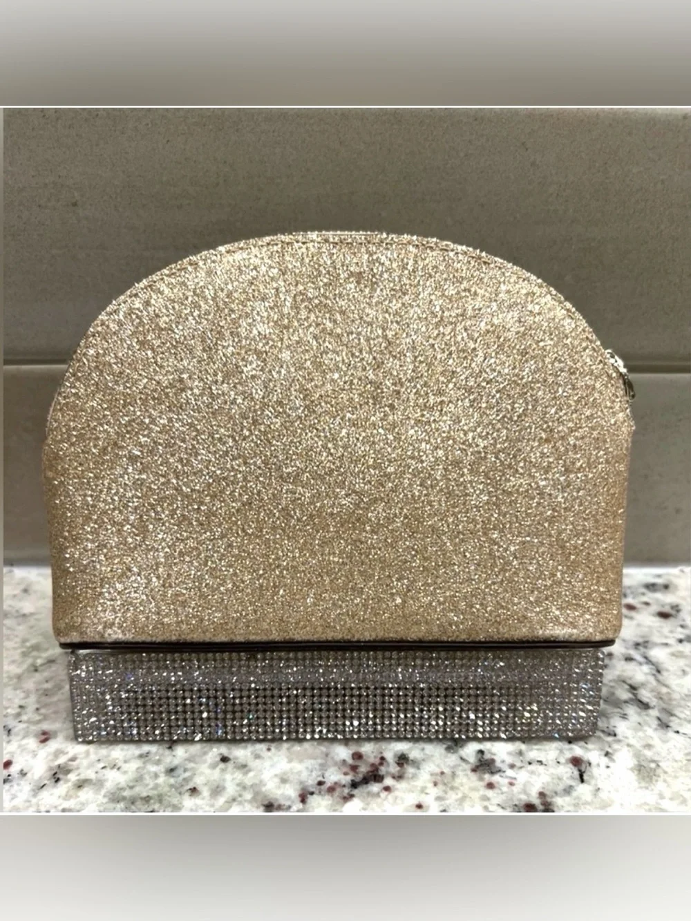 Kate Spade Gold Glitter Dome Clutch cosmetics pouch like new
